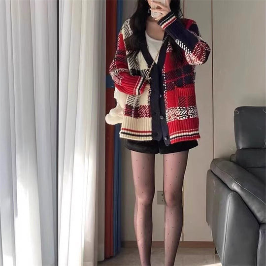 Damen gestreifter Strickcardigan EB