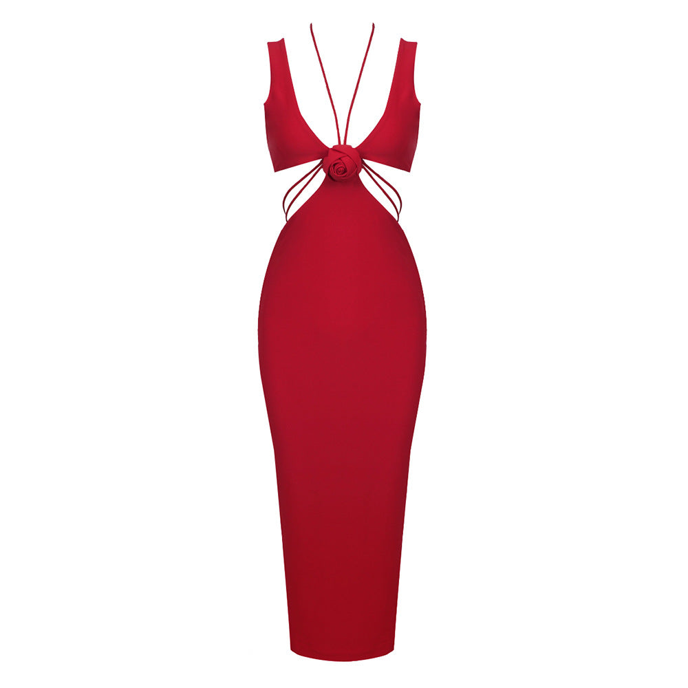 Damen figurbetontes Maxikleid mit verspieltem Design und raffinierten Trägerdetails EB