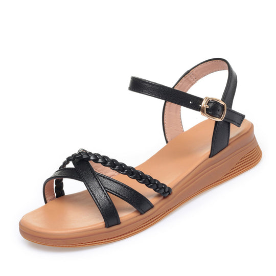 Damen Bequeme Wedgesandaletten mit modischem Flecht-Design und verstellbarem Riemen EB
