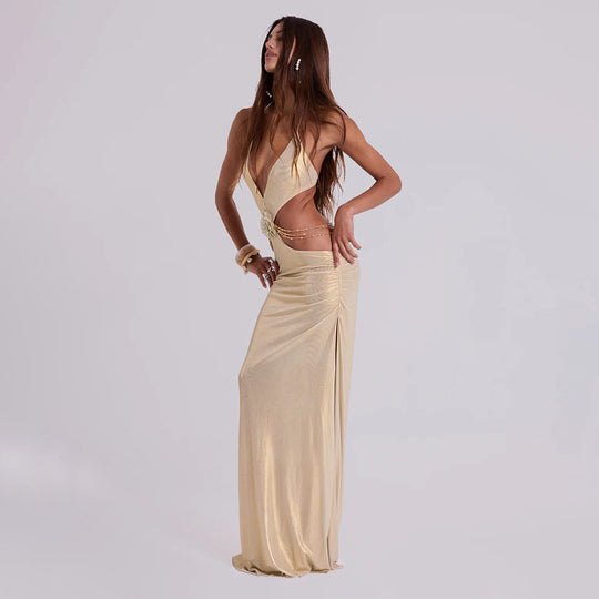 Damen Traumhaftes Abendkleid mit tiefem Ausschnitt und ausgefallenen Cut-Outs EB