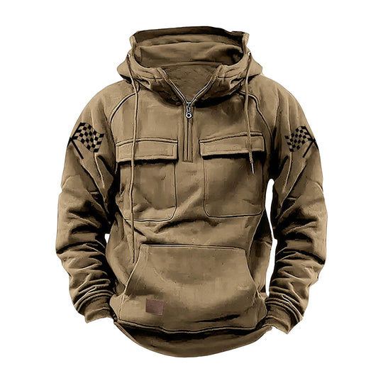Herren nan Kapuzenpullover mit Halbzip, Cargo-Brusttaschen und Kängurutasche EB