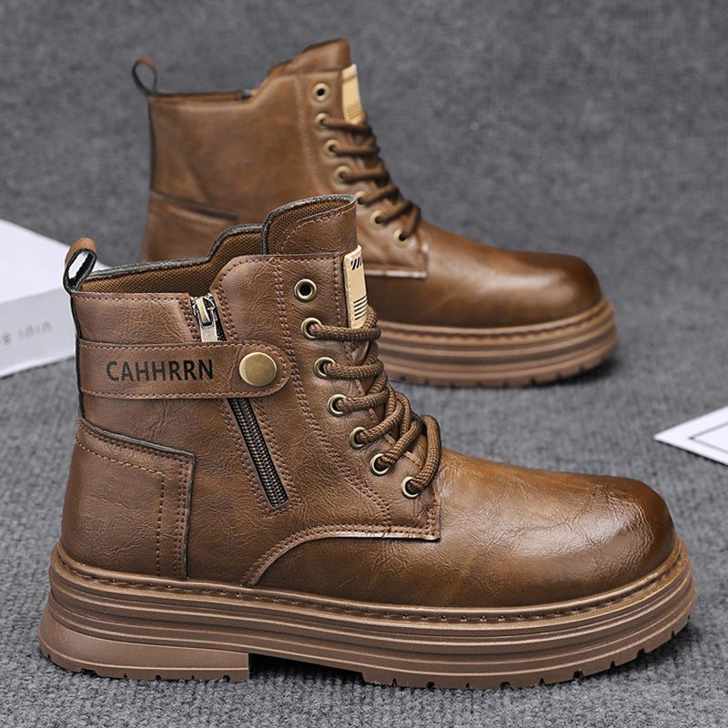 Herren robuste Lederoptik Combat-Boots mit seitlichem Reißverschluss und gepolsterter Plateausohle EB