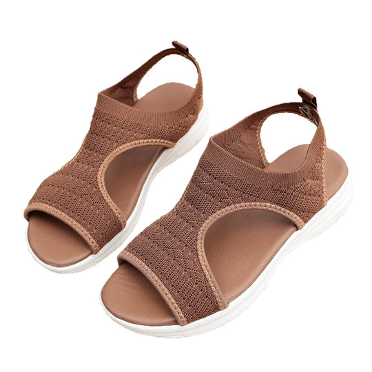 Damen sportliche Zehentrenner-Sandalen mit atmungsaktivem Strickdesign und elastischen Riemen EB