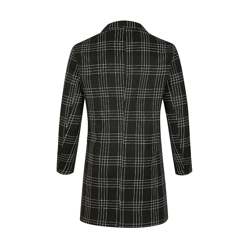 Damen eleganter Trenchcoat mit feinem Karo-Muster und tailliertem Schnitt EB
