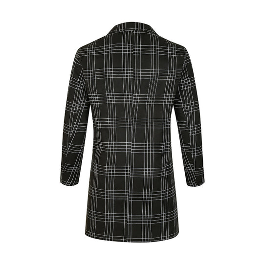 Damen eleganter Trenchcoat mit feinem Karo-Muster und tailliertem Schnitt EB