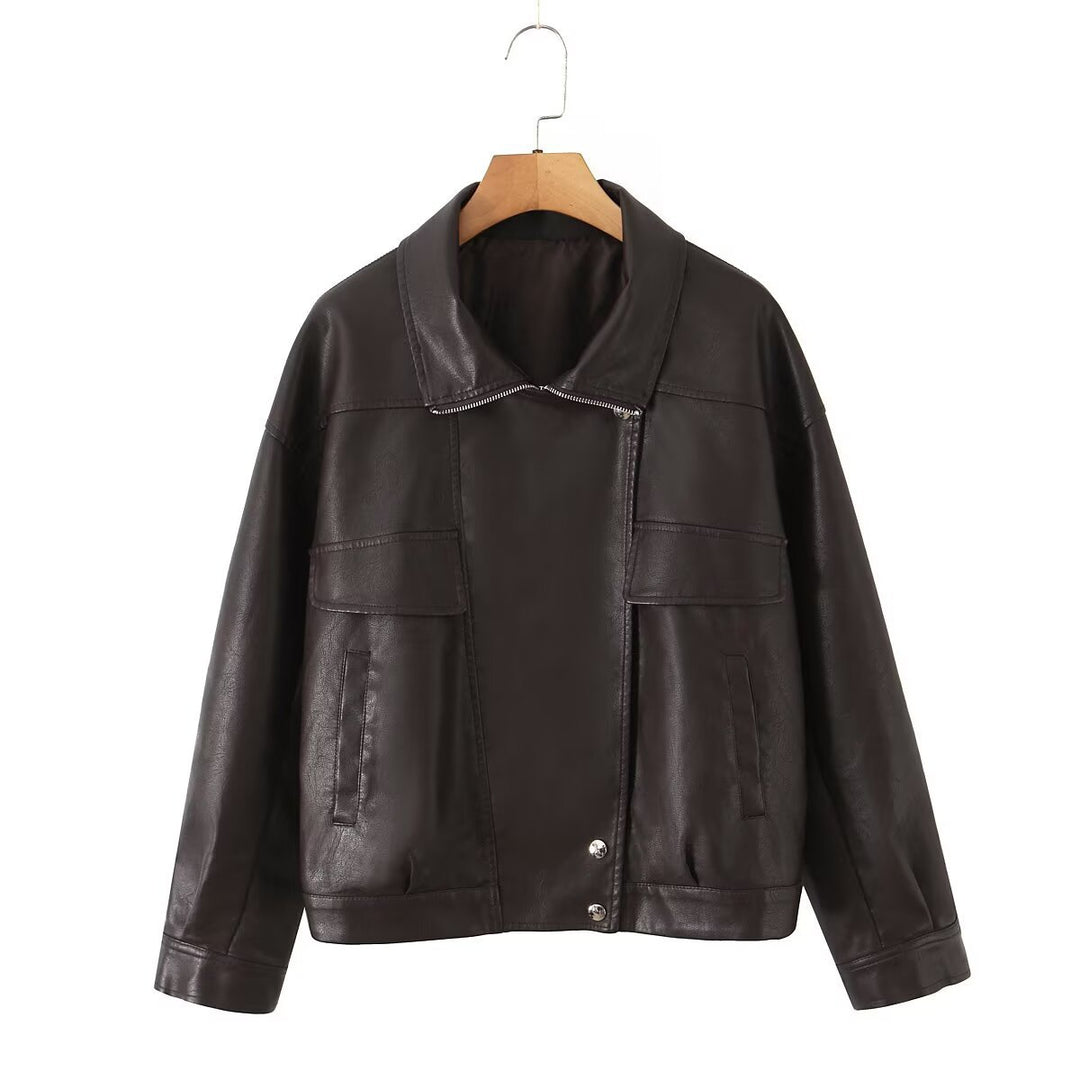 Damen Kunstlederjacke mit lässigem Schnitt und praktischen Taschen EB