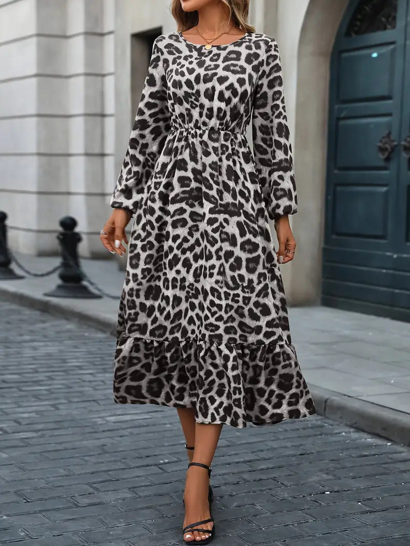 Damen Maxikleid mit tierischem Muster und fließendem Schnitt EB