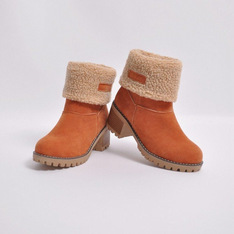 Damen Modische Stiefel mit warmem Futter und blockförmigem Absatz EB