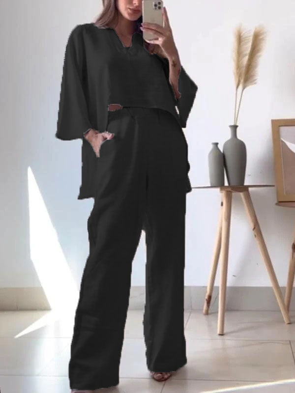 Damen elegantes und lässiges Zweiteiler-Outfit mit weitem Schnitt EB