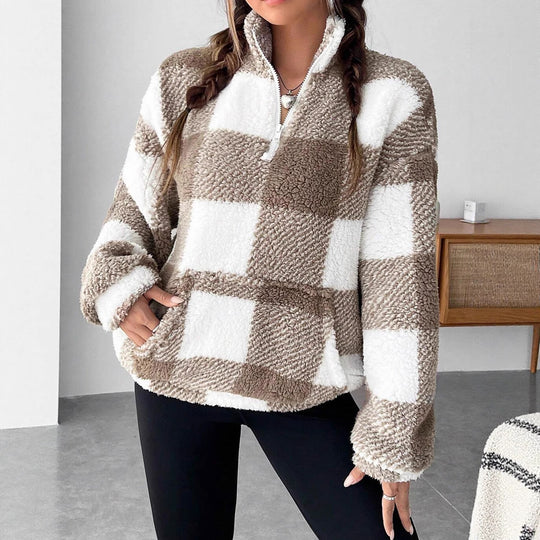 Damen Fleece-Pulloverjacke mit Reißverschluss und Taschen EB