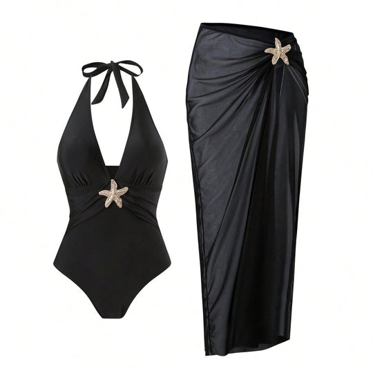 Damen Eleganter Badeanzug mit vielseitigem Wickelrock EB