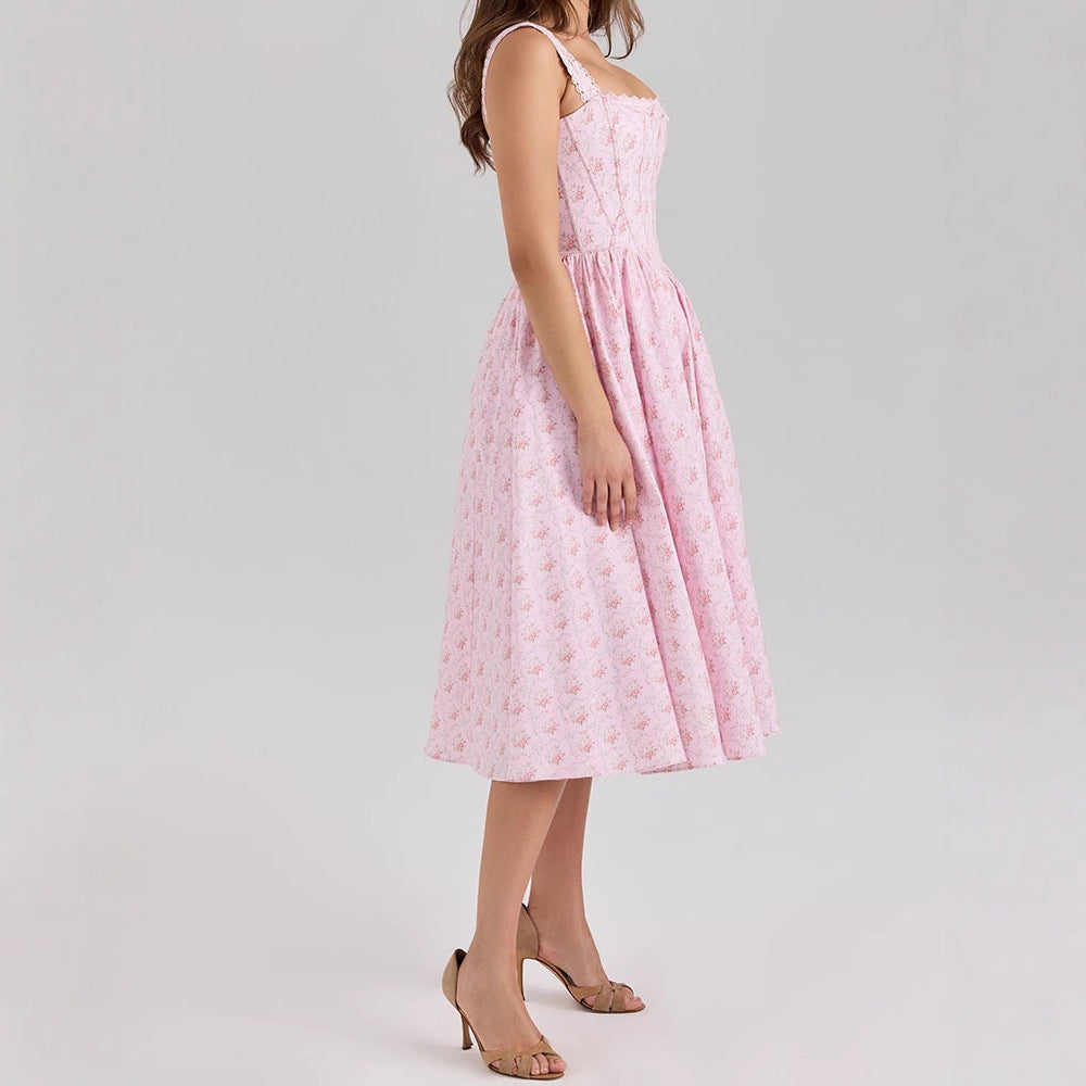 Damen Fein genähtes Sommerkleid mit floralen Mustern EB