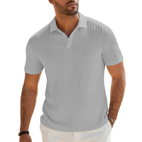 Herren Feinstrick-Polo mit strukturiertem Zopfmuster und weichem Baumwollmix EB