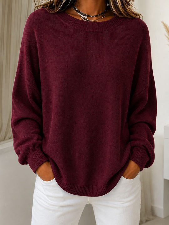 Damen Leichter Cashmere‑Touch Pullover mit Rundhalsausschnitt, überschnittener Schulter und gerippten Bündchen EB