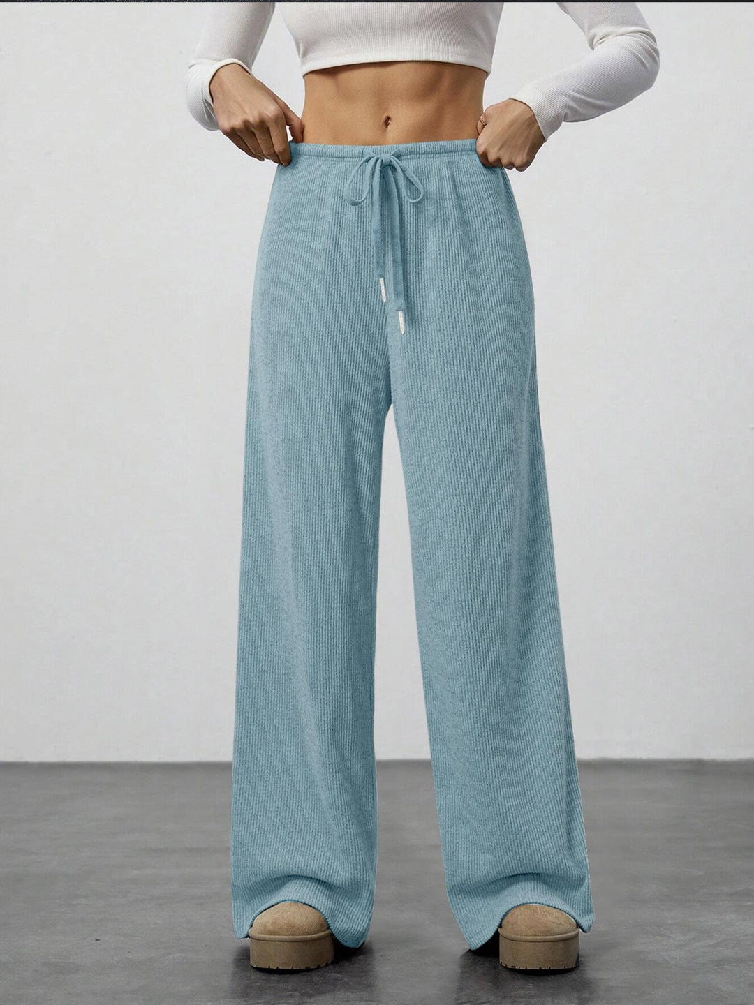 Damen Weit geschnittene Relax-Hose aus elastischem Strickmaterial mit Kordelzug EB