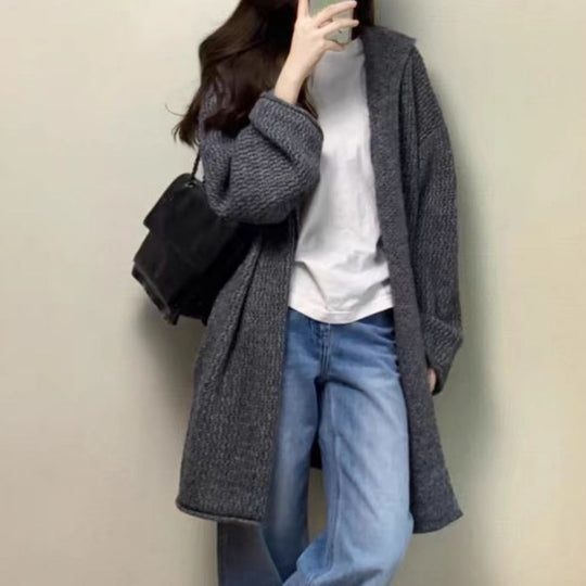 Damen Grobstrick Cardigan mit offenem Schnitt und lässigem Design EB