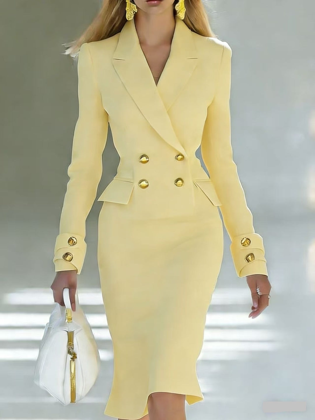 Damen Zweiteiliger taillierter Doppelreihiger Blazer mit Bleistiftrock EB