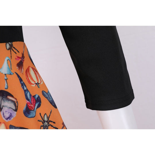 Damen Vintage-inspiriertes Swingkleid mit V-Ausschnitt, Dreiviertelärmeln und voluminösem Tellerrock EB