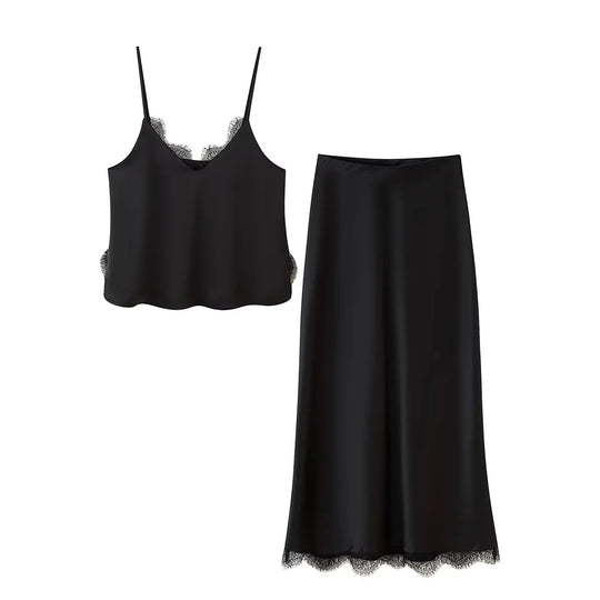 Damen Eleganter Midirock mit zartem Spitzenbesatz EB