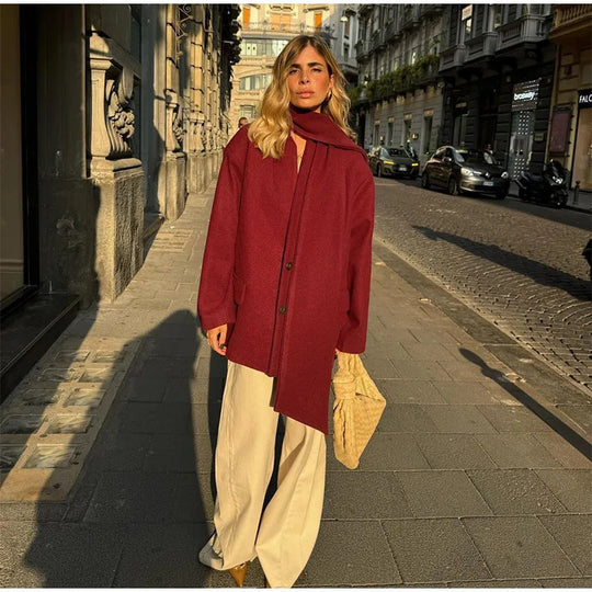 Damen Elegante Oversize-Jacke mit hohem Kragen und Taschen EB