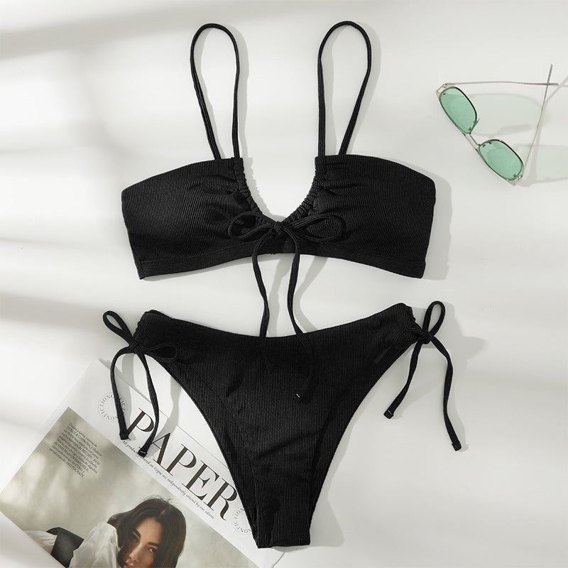Damen Triangel-Bikini-Set mit verstellbaren Trägern und dekorativem Knoten EB