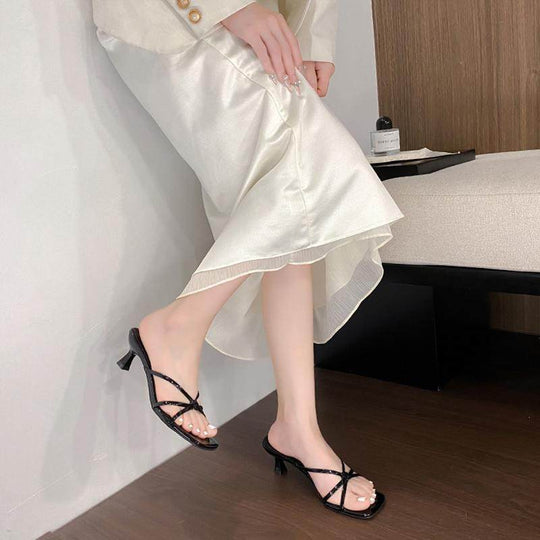 Damen Plateau Mules mit zarten Riemchen EB