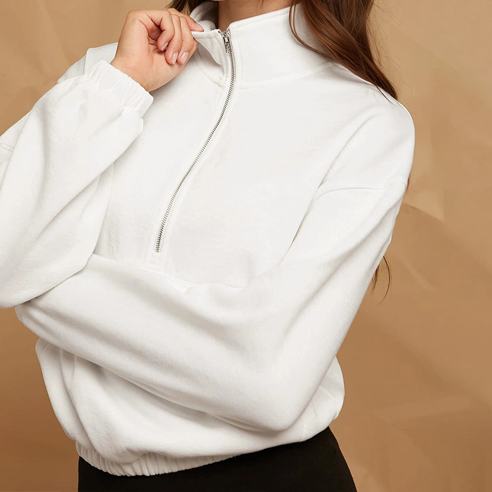 Damen halbzip Cropped Sweatshirt mit hohem Stehkragen, Kängurutasche und elastischem Saum Eichborn Berlin