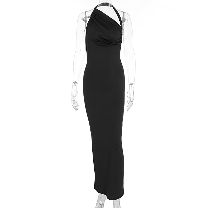 Damen Elegantes langes Wickelkleid mit schulterfreiem Design und gerafftem Oberteil EB