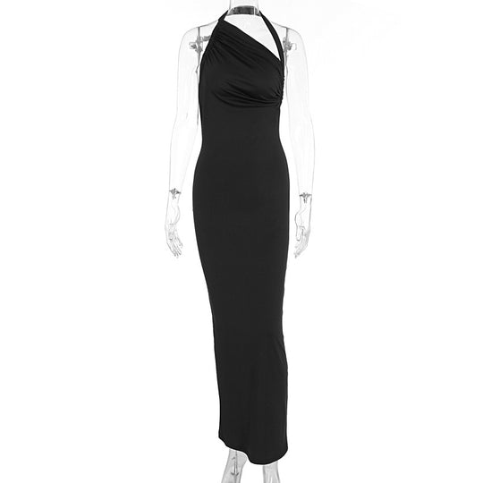 Damen Elegantes langes Wickelkleid mit schulterfreiem Design und gerafftem Oberteil EB