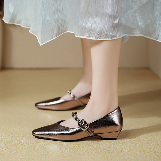 Damen Elegante Ballerinas mit verziertem Riemen EB