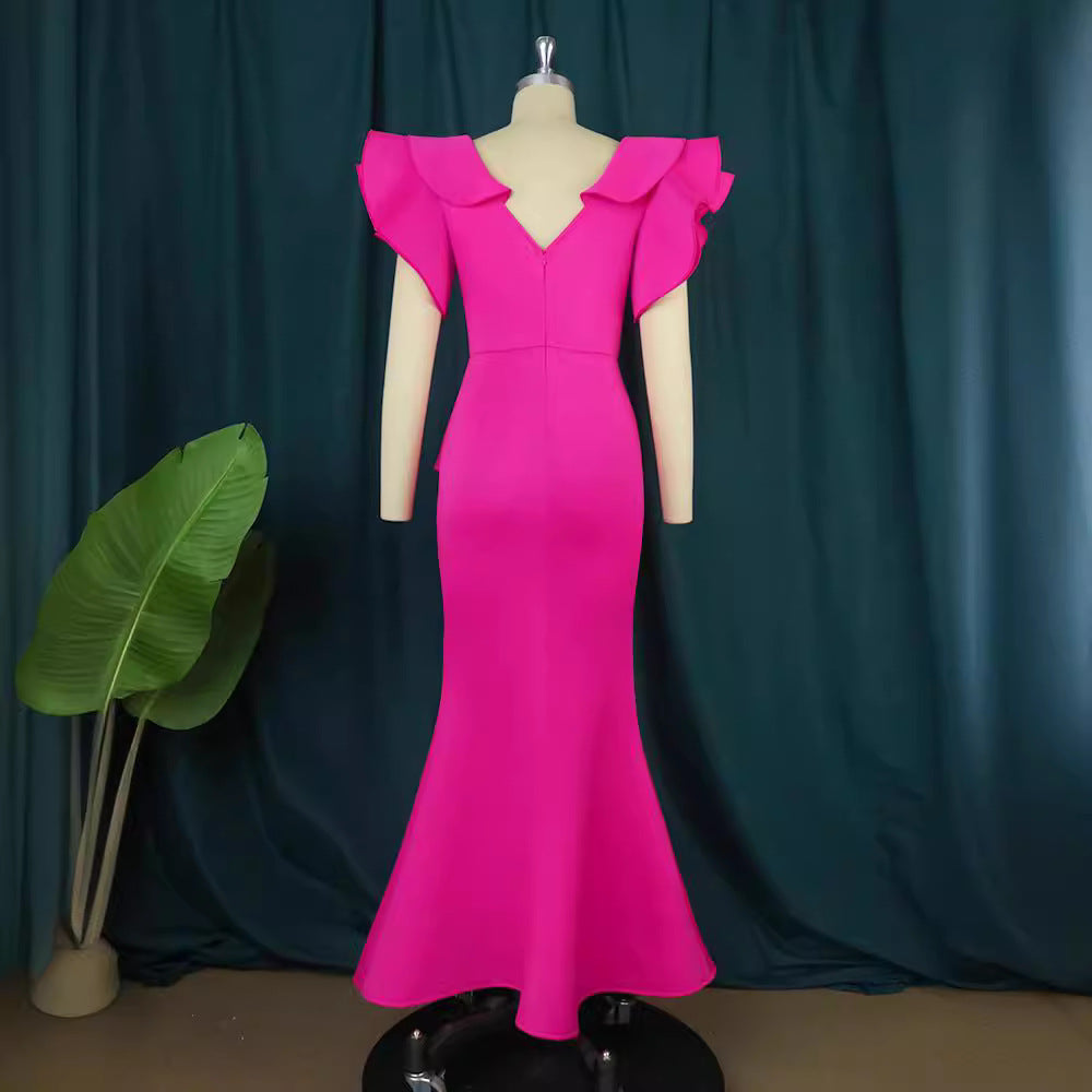 Damen elegantes Peplum-Abendkleid mit voluminösen Ärmeln EB