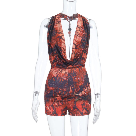 Damen eleganter Jumpsuit mit tiefem V-Ausschnitt und Raffung EB
