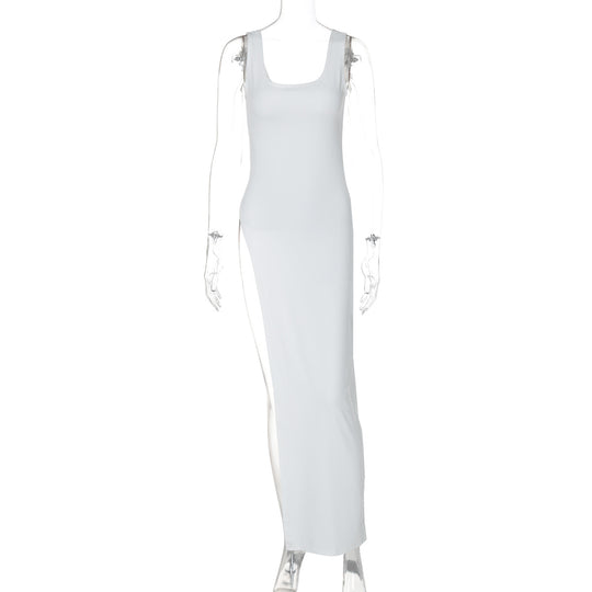 Damen Langarm Maxikleid mit hohem Schlitz EB