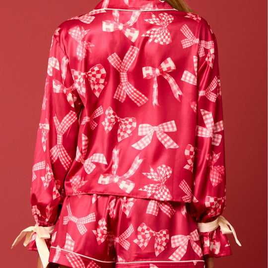 Damen Schlafanzug-Set mit festlichem Weihnachtsmotiv und eleganten Rüschendetails EB
