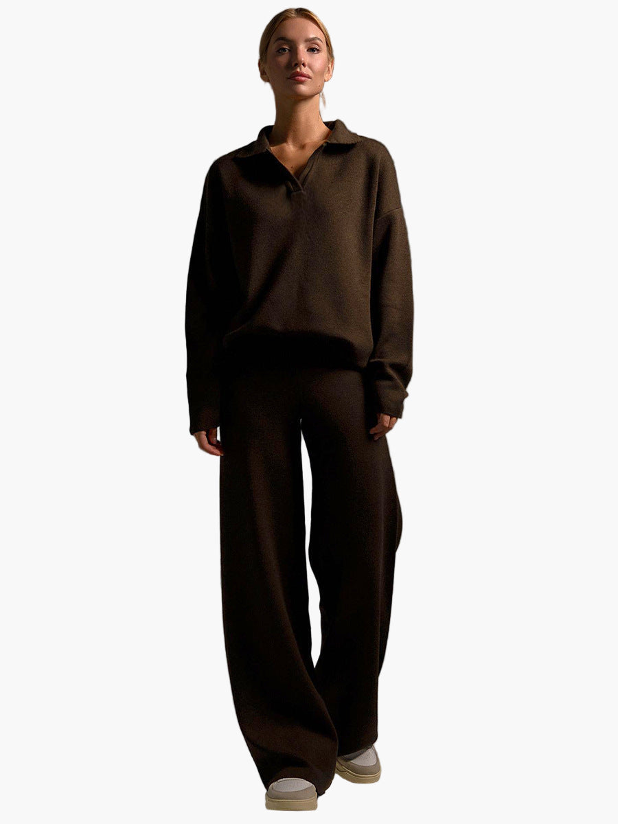 EB | Loungewear Set - Oversized Pullover mit Kragen und Weiten Hosen - Perfekt für Zuhause & Freizeit