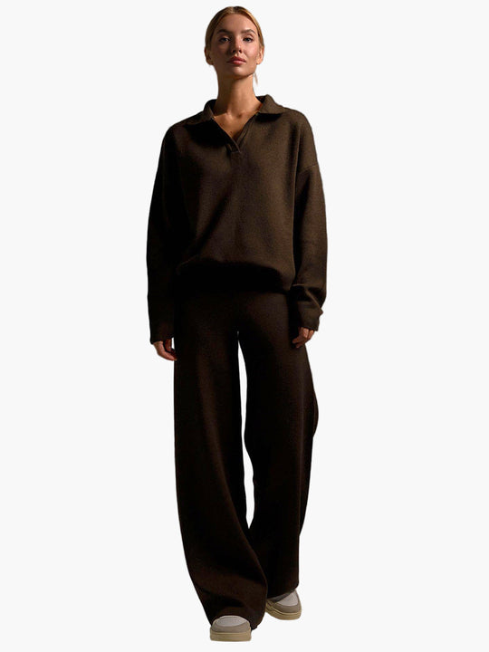 EB | Loungewear Set - Oversized Pullover mit Kragen und Weiten Hosen - Perfekt für Zuhause & Freizeit