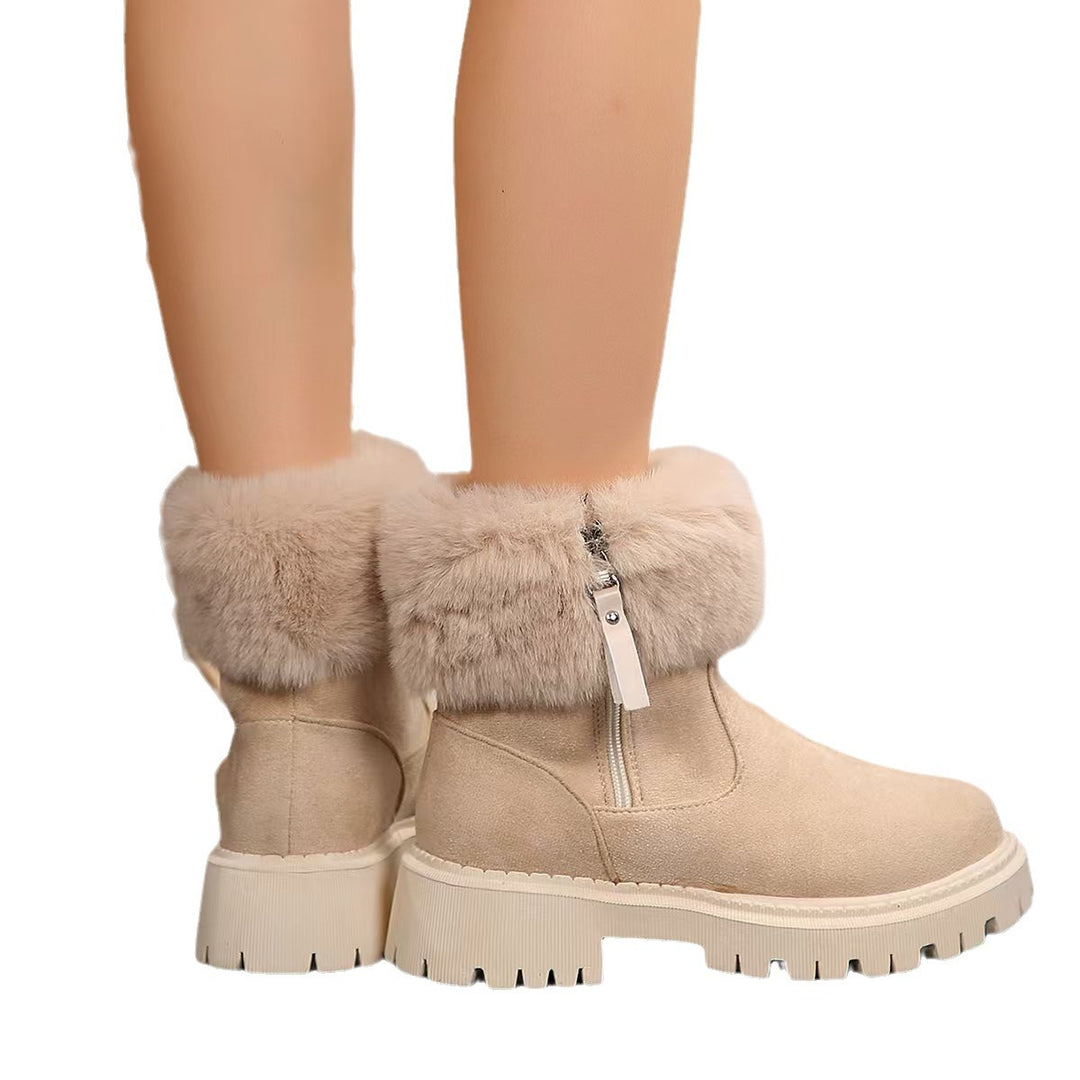 Damen Winterstiefel mit kuscheligem Kunstfellkragen und rutschfester Profilsohle EB
