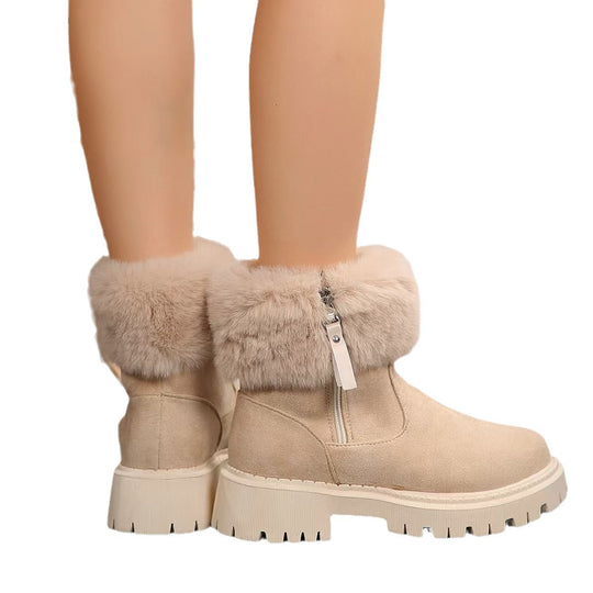 Damen Winterstiefel mit kuscheligem Kunstfellkragen und rutschfester Profilsohle EB