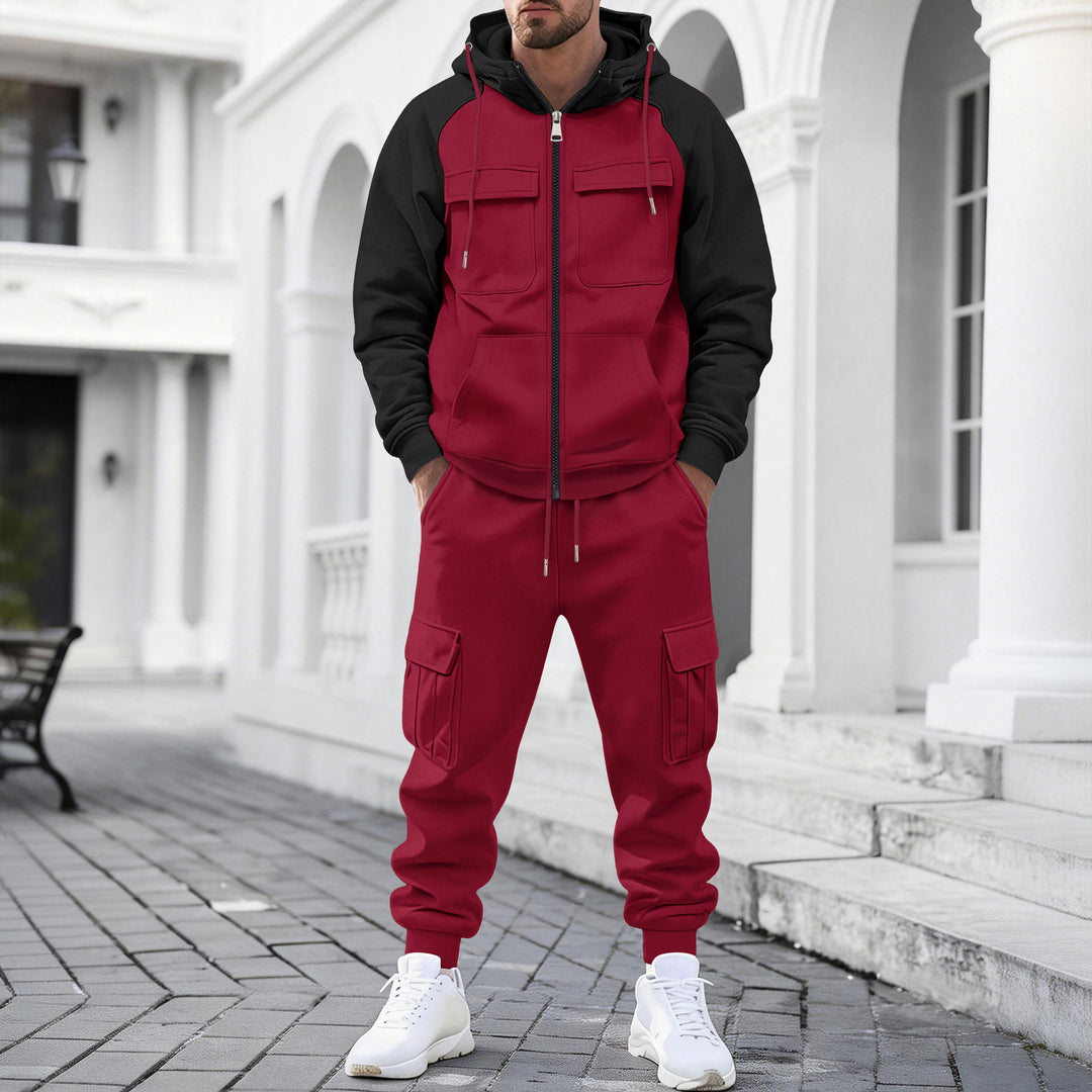 Herren nan Kapuzen-Sweatset mit Reißverschluss und funktionaler Cargohose EB