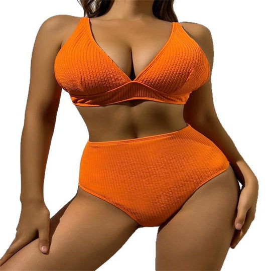 Damen Hochgeschnittener Bikini mit strukturiertem Oberteil EB