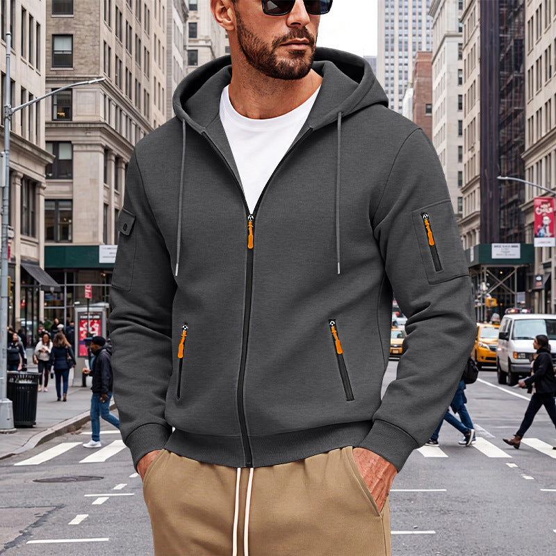 Herren Kapuzen-Sweatjacke mit durchgehendem Reißverschluss und mehreren Sicherheits-Taschen EB