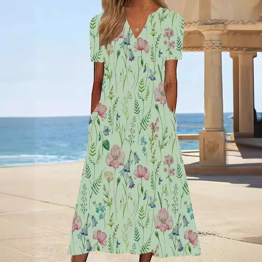 Damen Blumengemusterte Sommerkleid mit Taschen EB