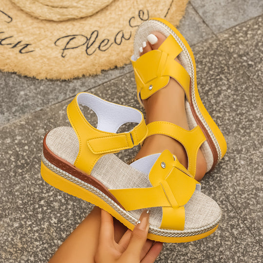Damen Bequeme Wedge-Sandalen mit dekorativem Schleifen-Detail EB