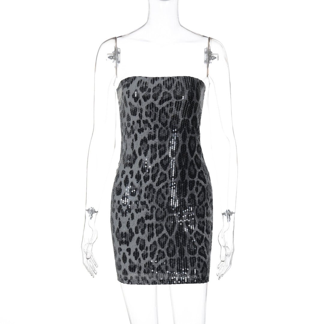 Damen Glamouröses Minikleid im Leopardenmuster mit Glitzereffekten EB