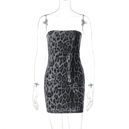 Damen Glamouröses Minikleid im Leopardenmuster mit Glitzereffekten EB