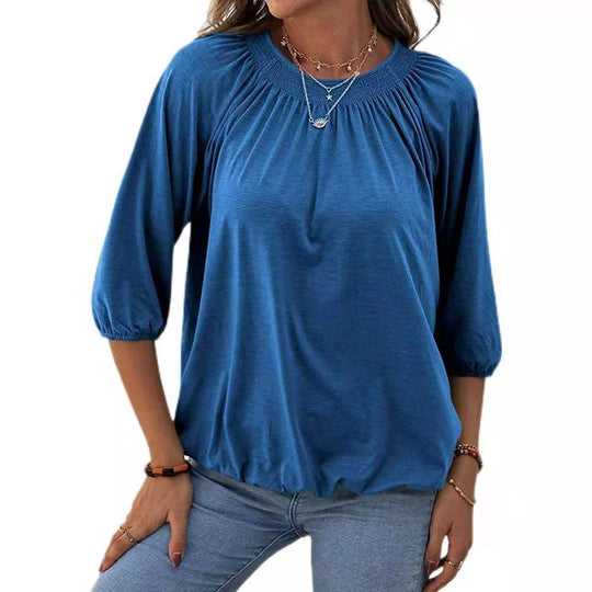 Damen leichtes Blusenshirt mit romantischem Puffärmel und lässigem Schnitt EB