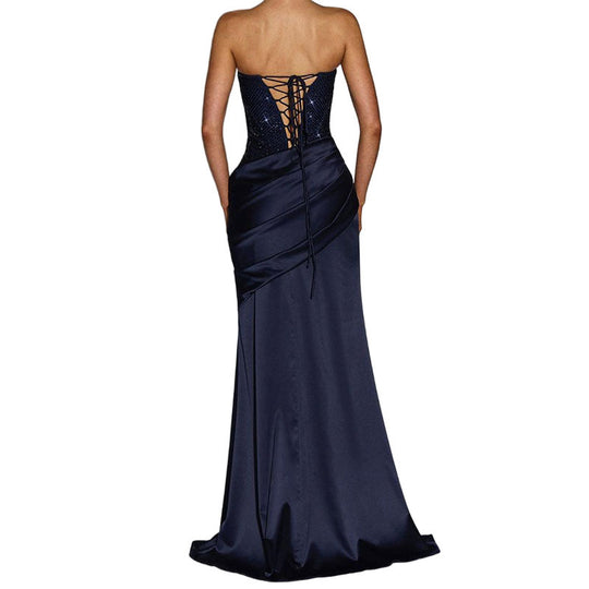 Damen Elegant Maxi-Kleid mit funkelndem Oberteil EB