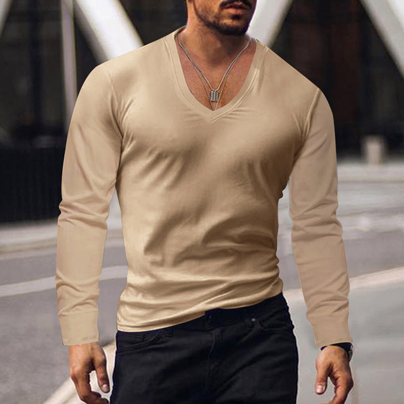 Herren V-Ausschnitt Langarmshirt aus weichem Baumwollmix mit figurbetonter Passform EB