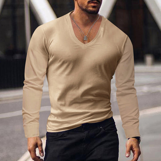 Herren V-Ausschnitt Langarmshirt aus weichem Baumwollmix mit figurbetonter Passform EB