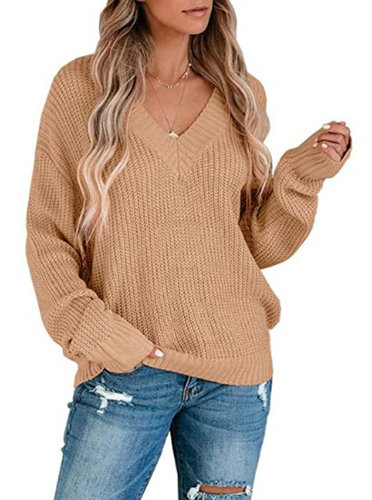 Damen V-Ausschnitt Strickpullover mit strukturiertem Muster und oversized Fit EB